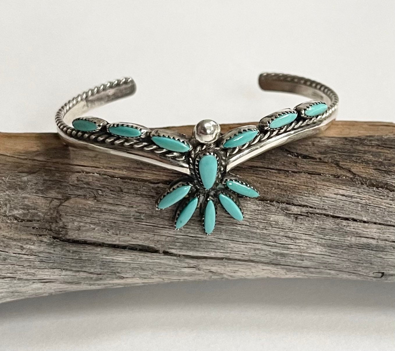 Needlepoint Turquoise Bracelet Cuff Vintage Native American Zuni