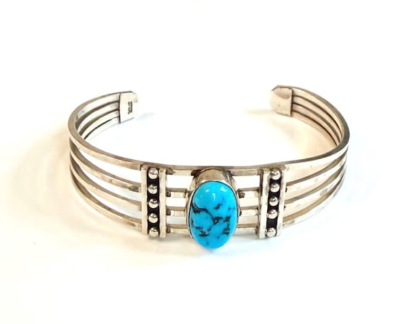 Vintage Kingman Turquoise Cuff Bracelet Modernist Native American Navajo