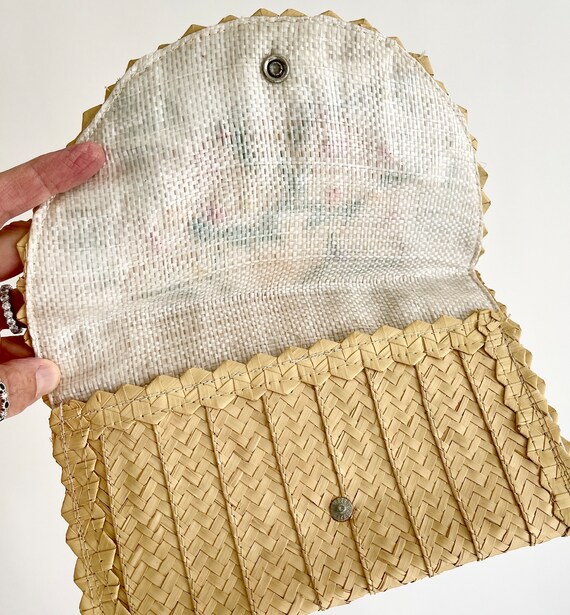 Embroidered Straw Clutch Bag Envelope Clutch Boho… - image 3