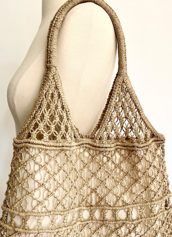 Slouchy Hemp Macrame Bag Purse Vintage 70s Boho Folk Spring Summer Beach Bag