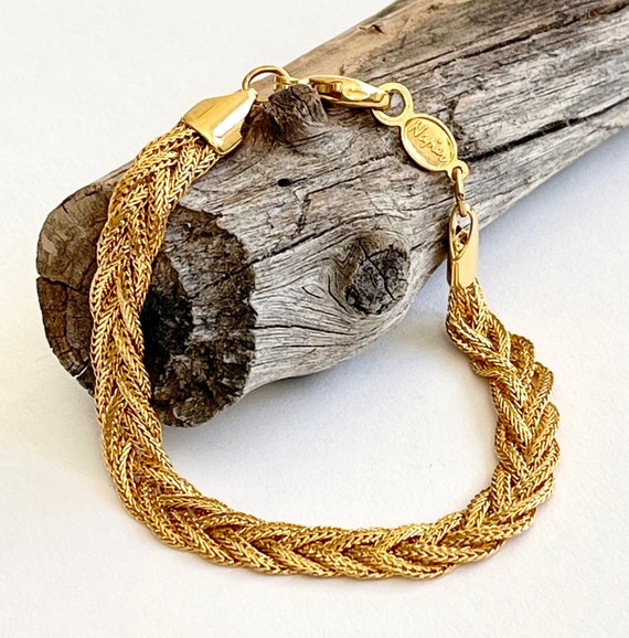 Napier Braided Gold Bracelet Vintage 80s Slinky Gold Chain Bracelet Vintage Gold Tone Costume Jewelry