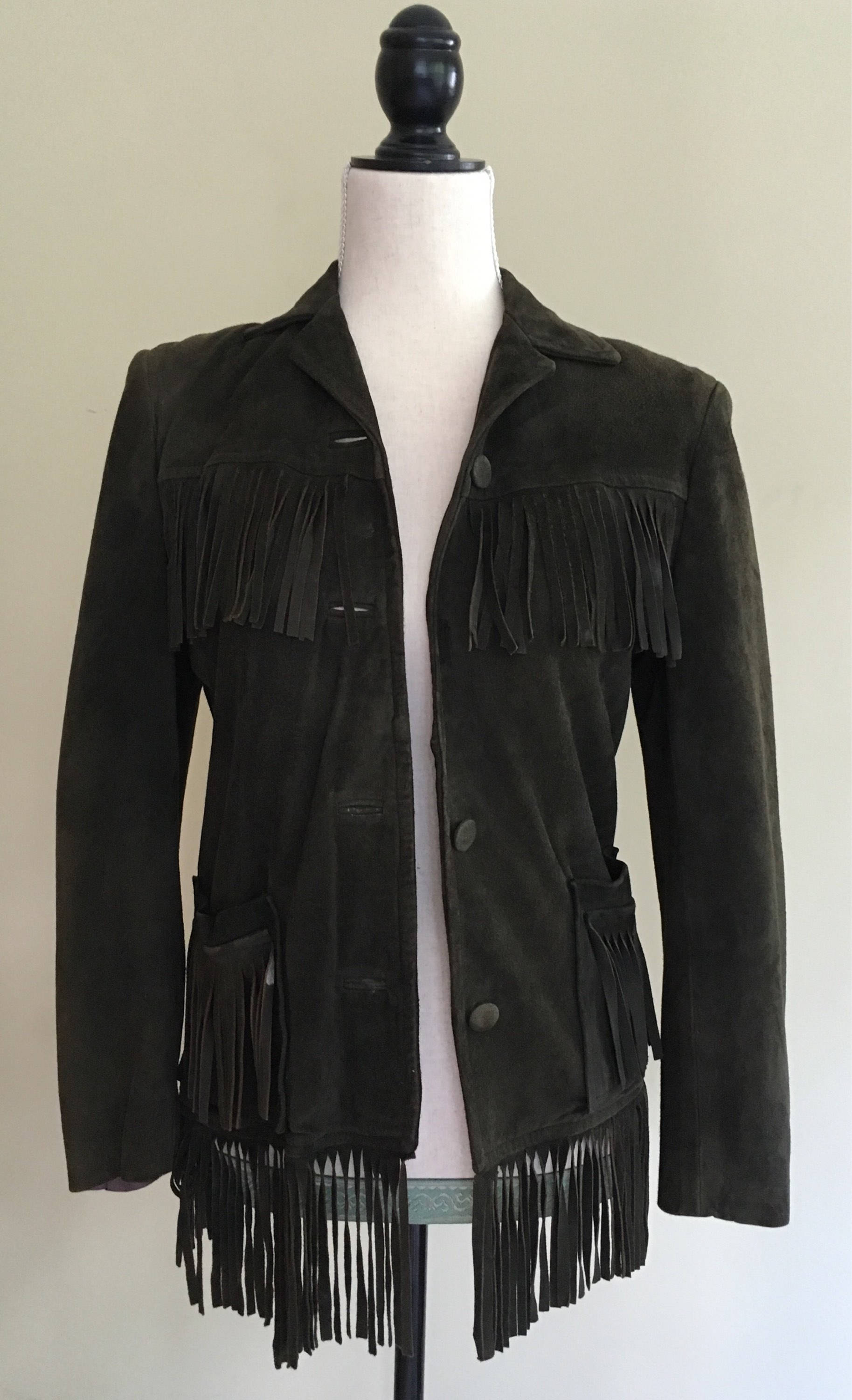 Vintage Suede Fringe Jacket Coffee Brown Leather 60s Hippie Boho ...