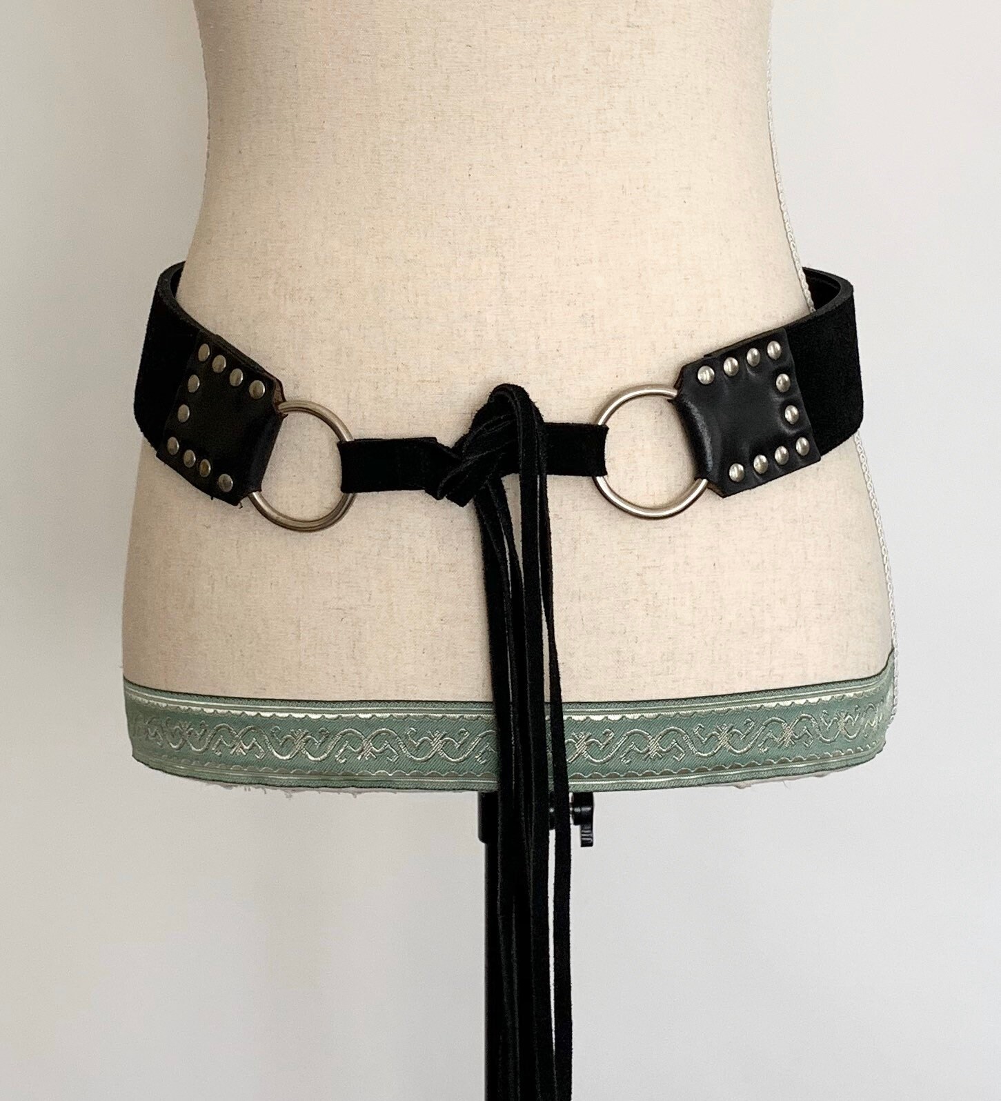 Leather Belt Fringe Loop Tie - Black