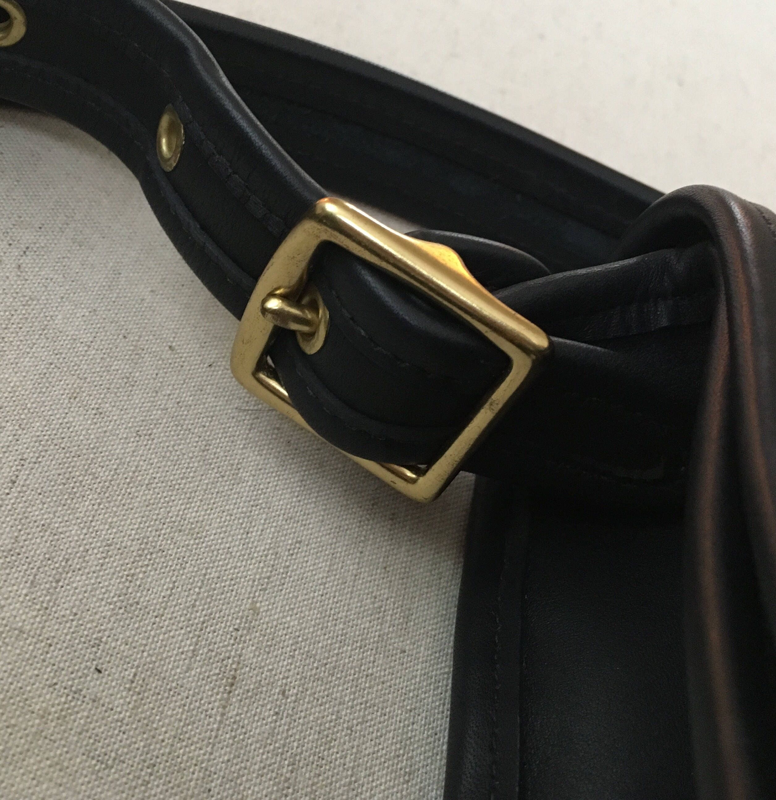 Black Leather Coach Purse Vintage Handbag Brass Hardware Adjustable ...