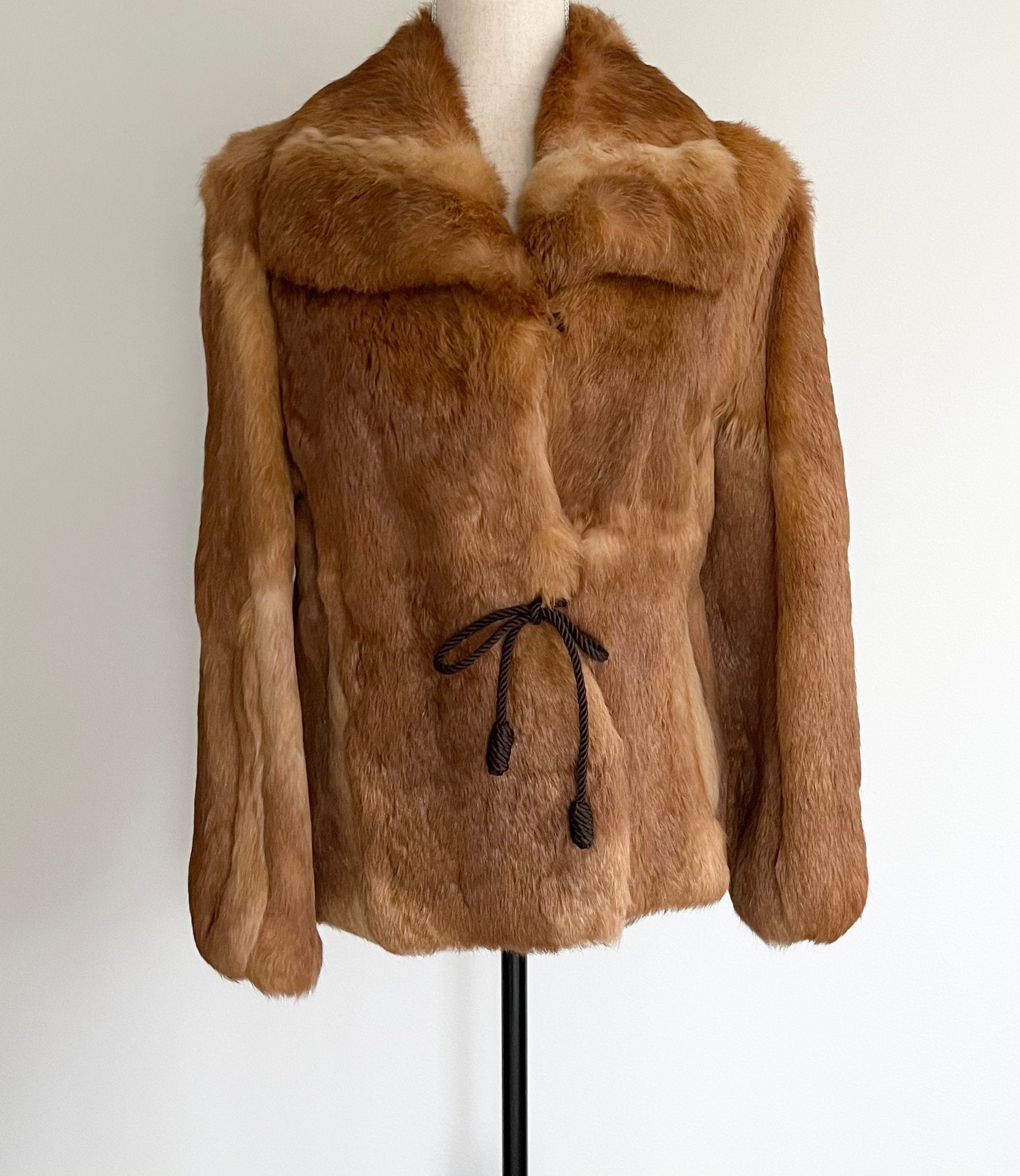 1970s Rabbit Fur Coat Vintage Brown Fur Jacket 