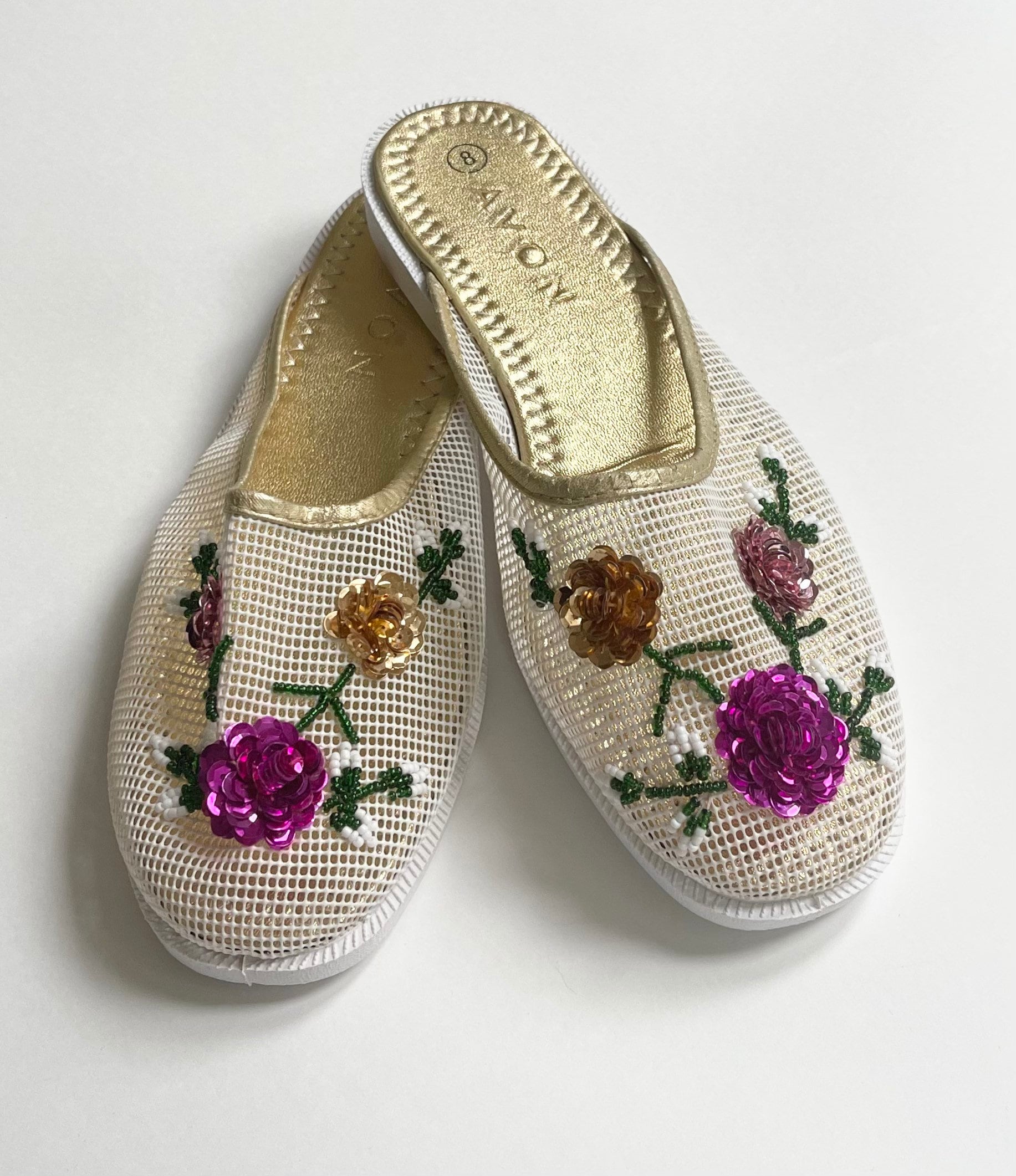 Sequined Chinese Mesh Slippers Slip On Slides House Shoes Vintage 80s ...