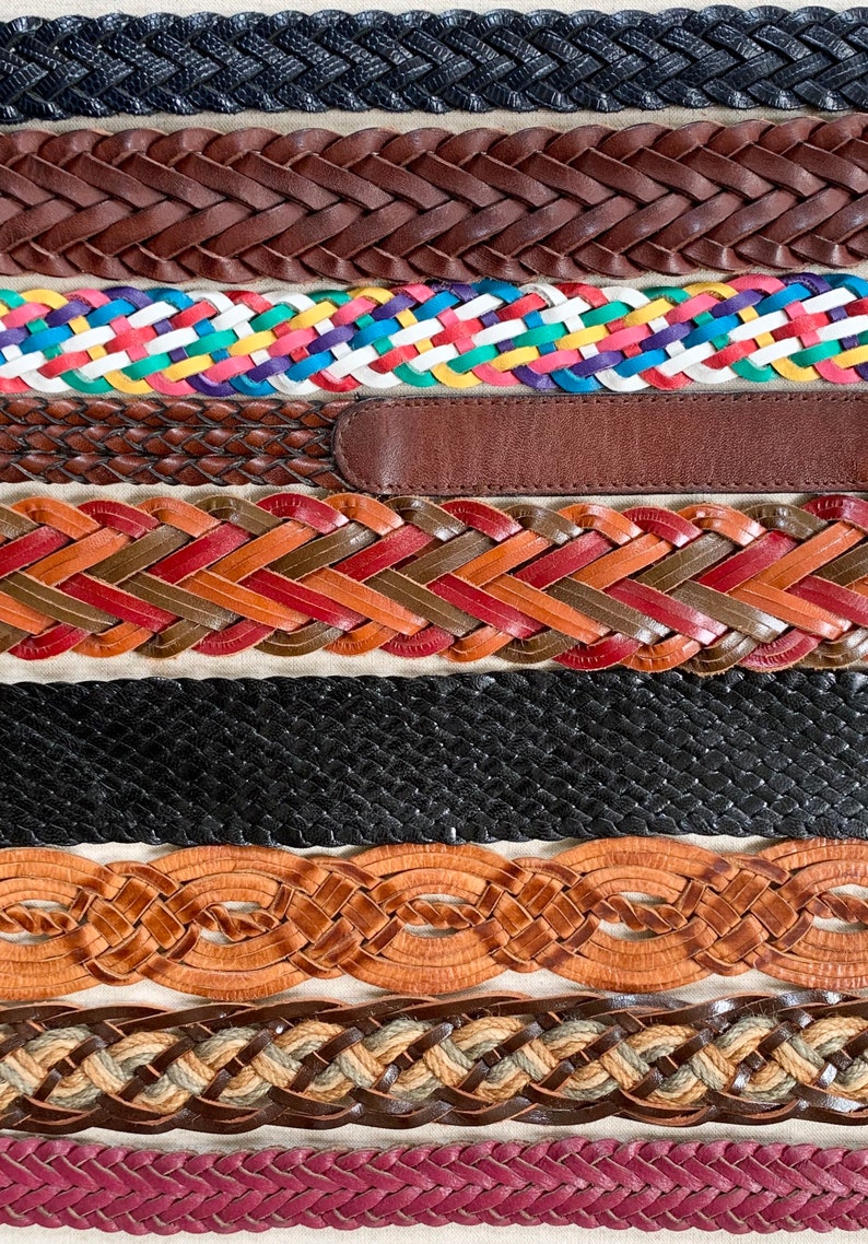 Braided Leather Belt Belts Vintage Leather Goods Woven Basketweave Woven Brown White Tan Black Mens Women/'s Belts