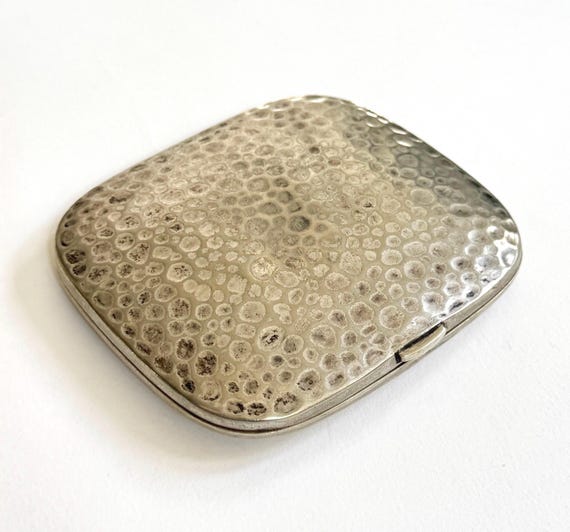 Antique Cigarette Case Art Deco Hammered Silver Metal Hinged Box