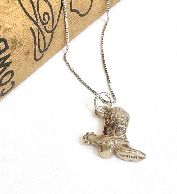 Cowboy Boot Charm Necklace Pendant Vintage Fred Harvey Trading Post Era Sterling Silver Native American Western Boot with Spurs