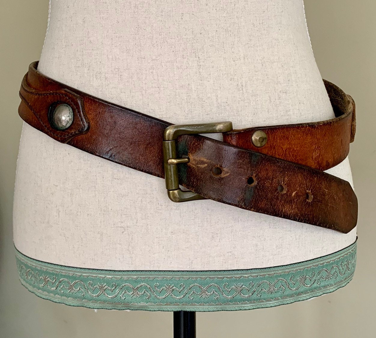 Buffalo Nickel Leather Belt Distressed Vintage Tooled Leather Strap