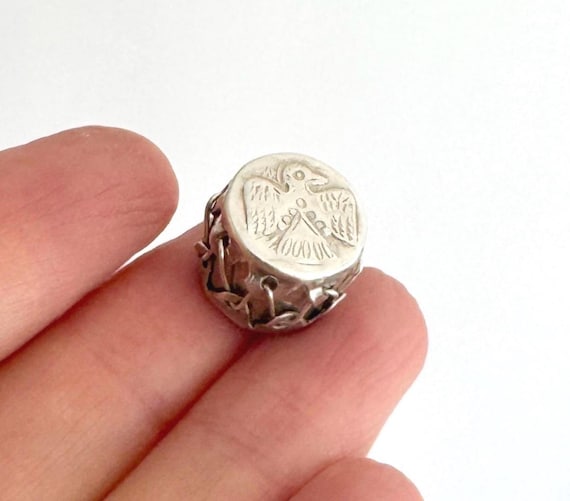 Thunderbird Drum Charm Pendant Vintage Fred Harvey Trading Post Era Sterling Silver Native American Navajo