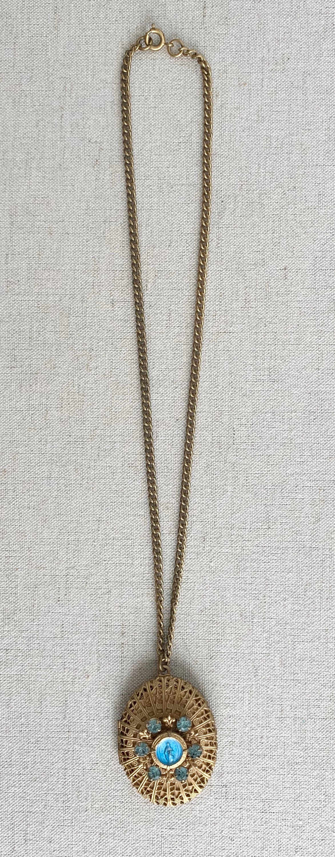 Religious Locket Necklace Gold Tone Necklace Antique Vintage Joseph