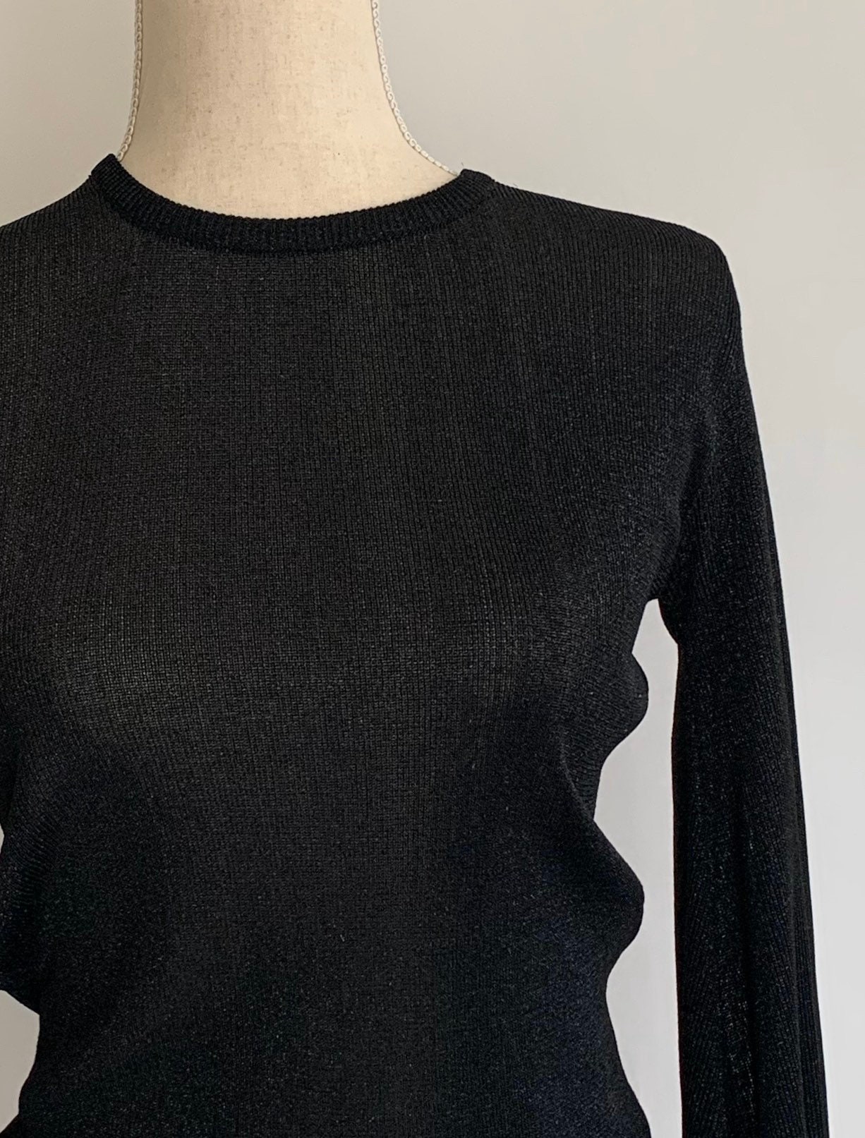 Minimalist Black Lurex Top Thin Semi Sheer Knit Sweater Vintage Tami ...