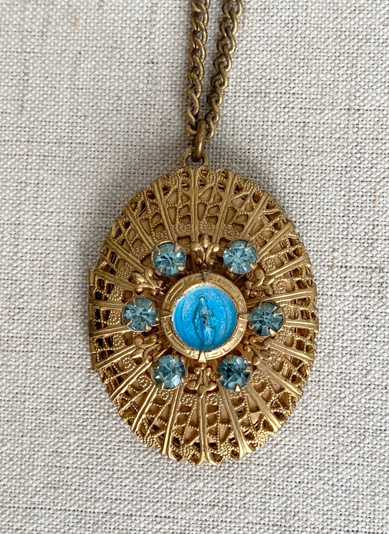 Religious Locket Necklace Gold Tone Necklace Antique Vintage Joseph