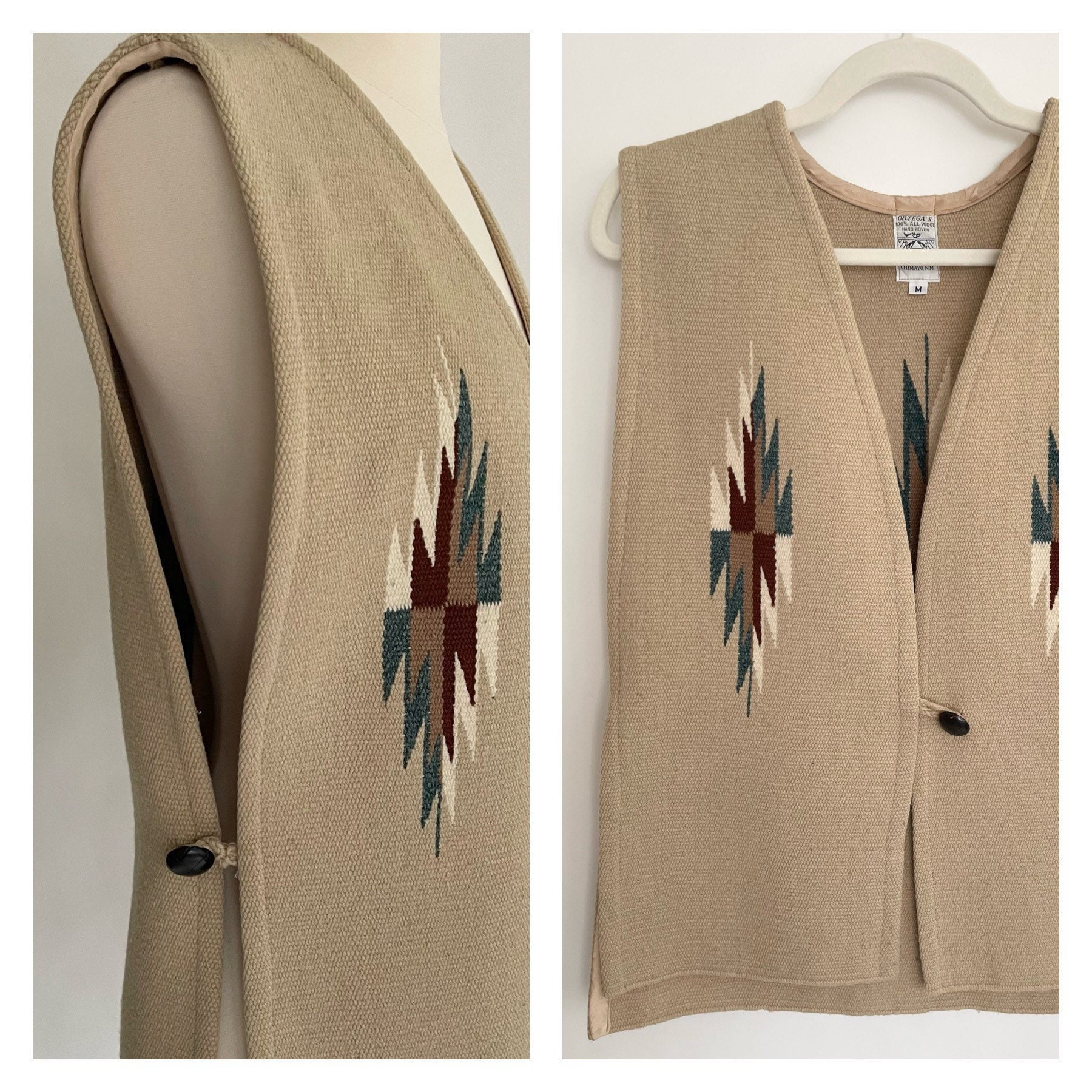 Ortega's Chimayo Wool Vest Sweater Vest Vintage Ortega's Weaving 