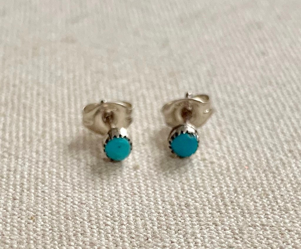 Tiny Turquoise Stud Earrings Vintage Southwest Native American Navajo