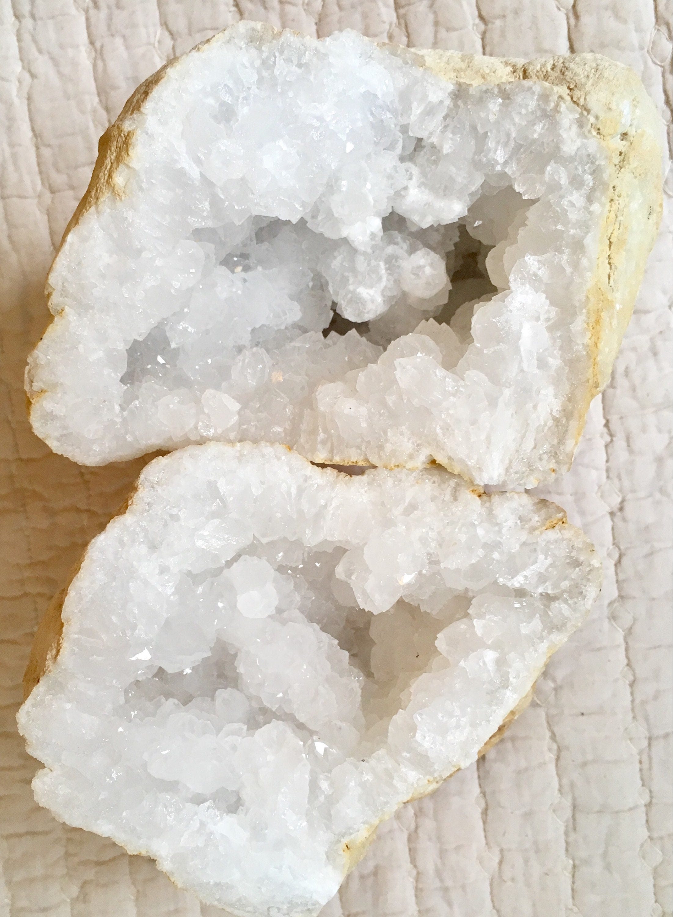 Large White Geode Pair Rocks Quartz Crystals