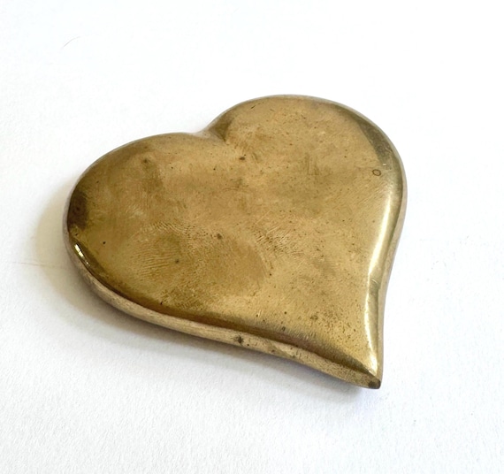 Small Vintage Brass Heart Sculpture Paper Weight Aged Worn Patina Solid Brass Made in India by Enesco Anniversary Wedding Love Gift