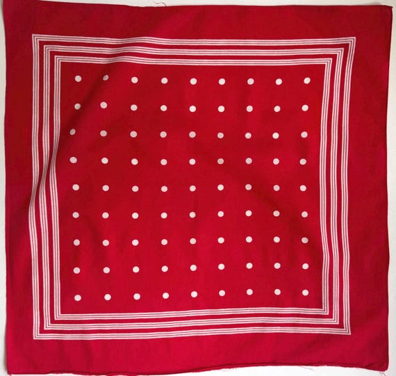 Vintage French Work Bandana Red White Polka Dots Stripes Lightweight 100% Cotton Faded