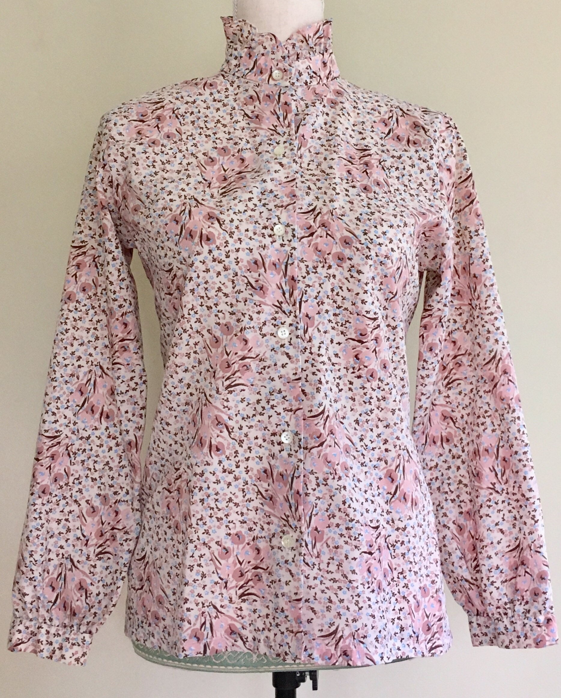 Floral High Neck Vintage Blouse