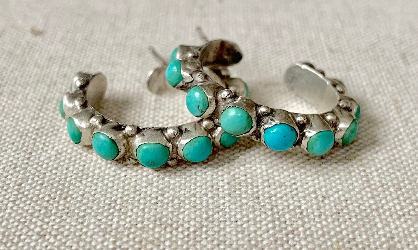 Zuni Turquoise Hoop Earrings Vintage Southwest Native American Petit