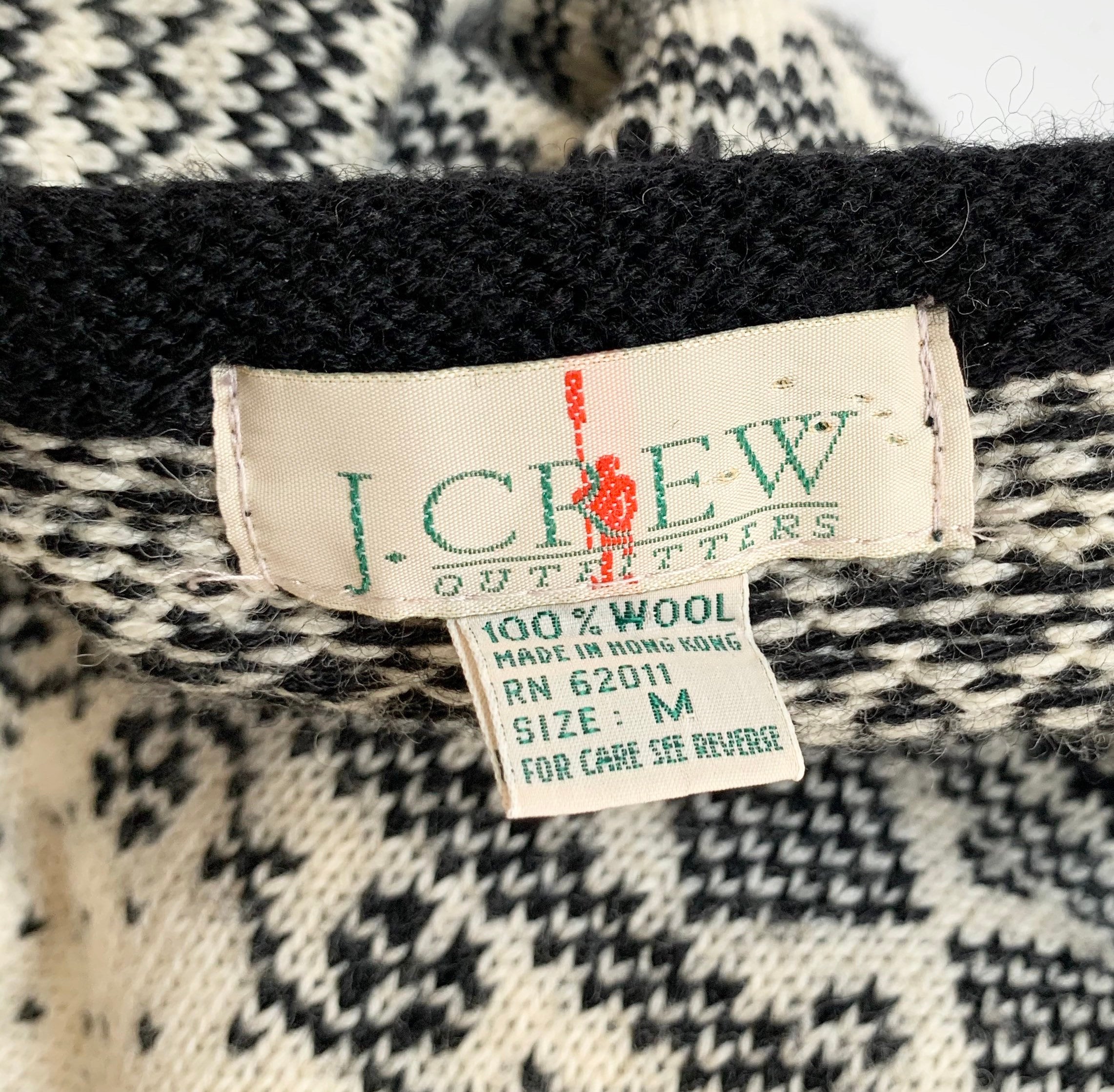 80s JCrew Sweater Fair Isle Geometric Black Natural White Knit Vintage ...