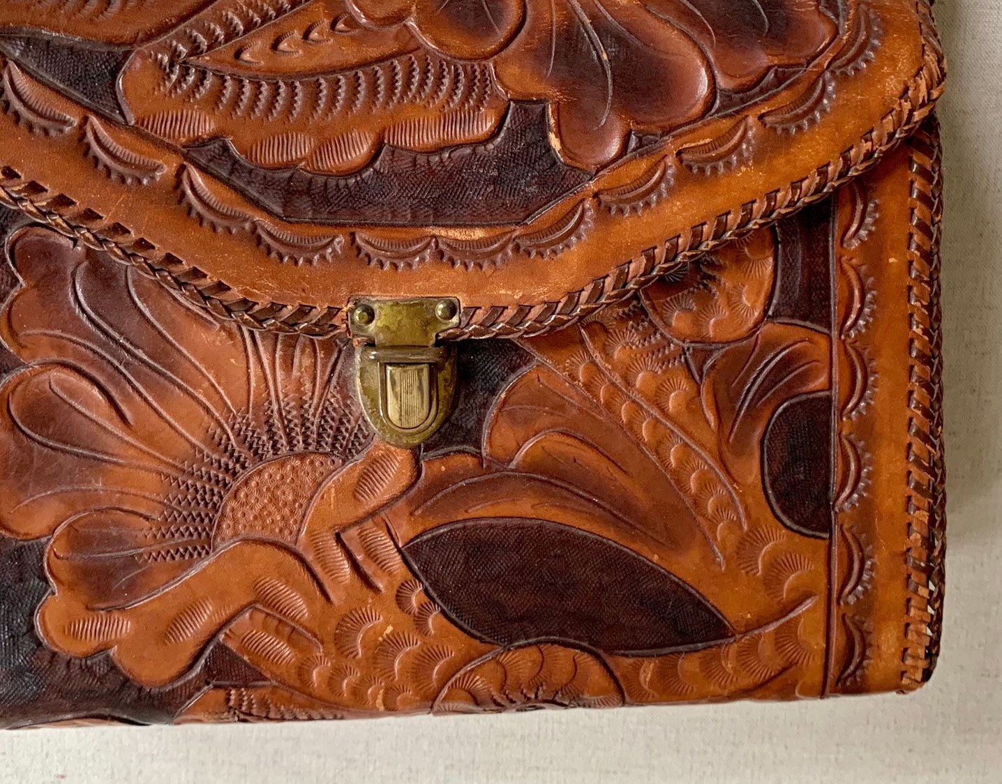 Tooled Leather Purse Handbag Vintage 60s 70s Dark Brown Hand Tooled ...