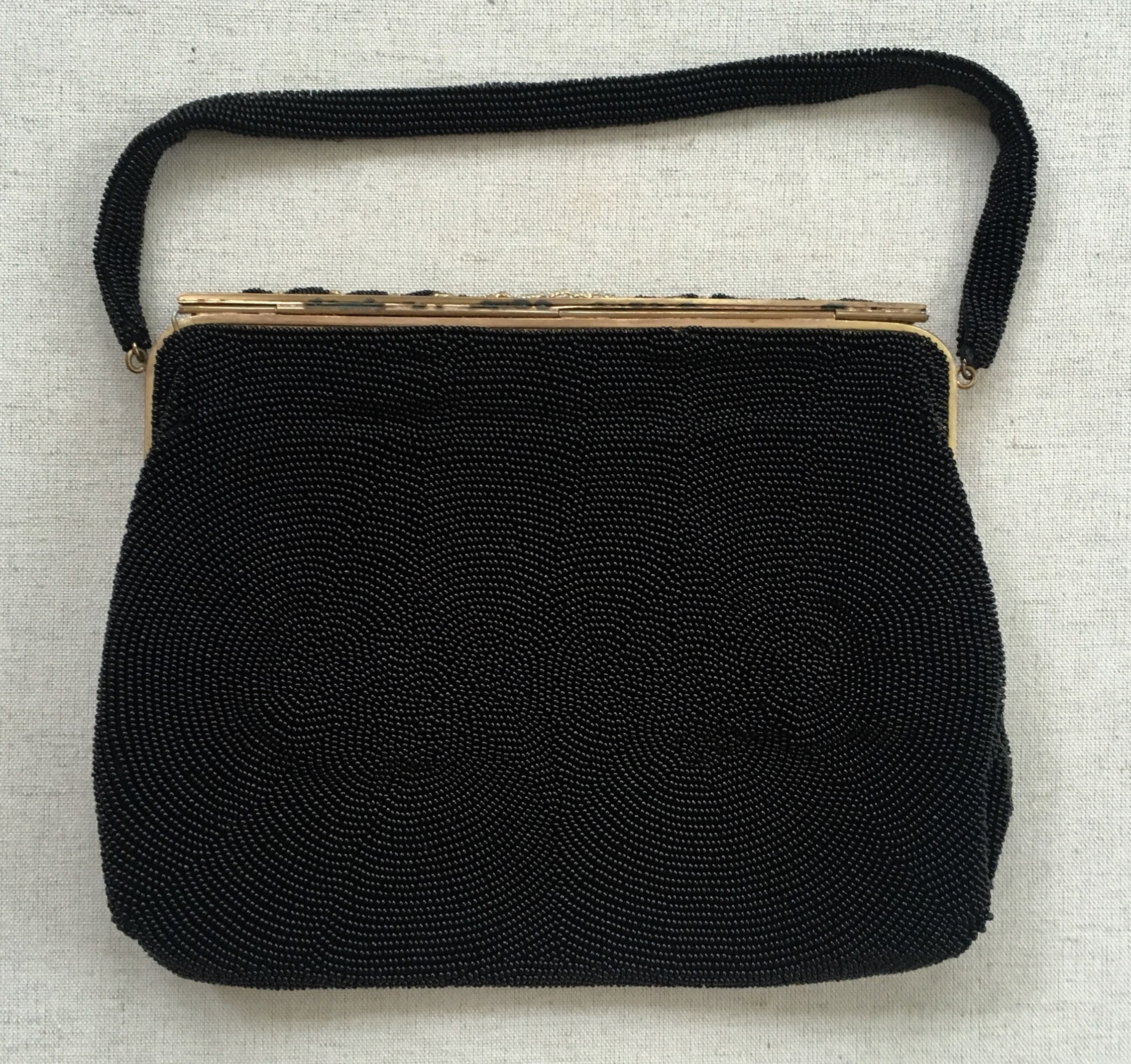 Antique French Beaded Clutch Purse Handmade in France by Charbet Black