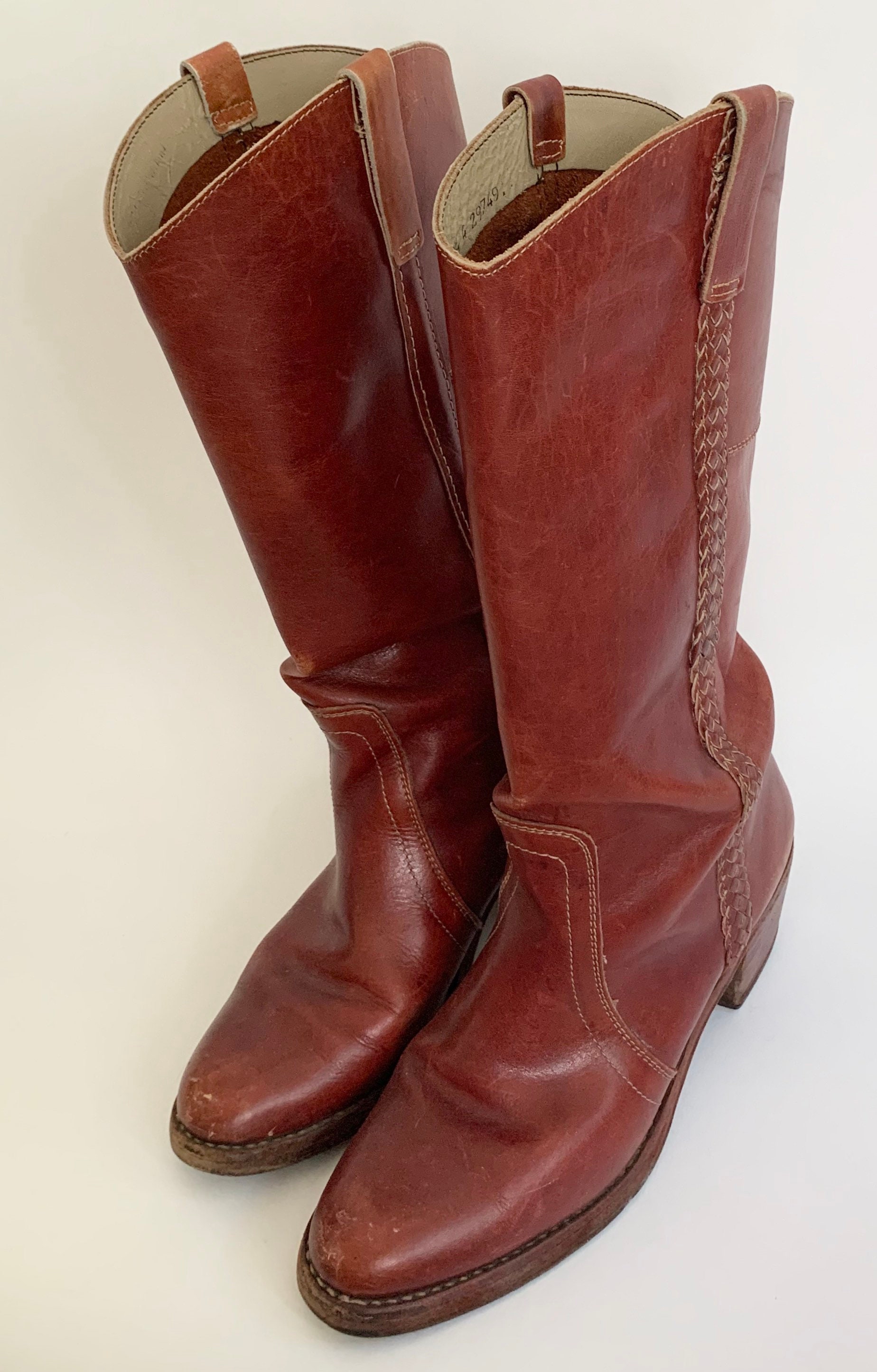 leather stacked heel boots