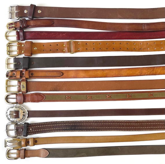 Vintage Brown Leather Belt Worn Aged Rugged Distressed Strap Western Rocker Vintage Mens Women's Belts