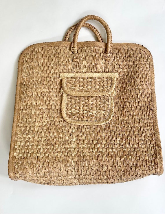 XL Vintage Straw Bag Tote Top Handle Beach Bag Retro Vintage Mid Century Vacation Souvenir