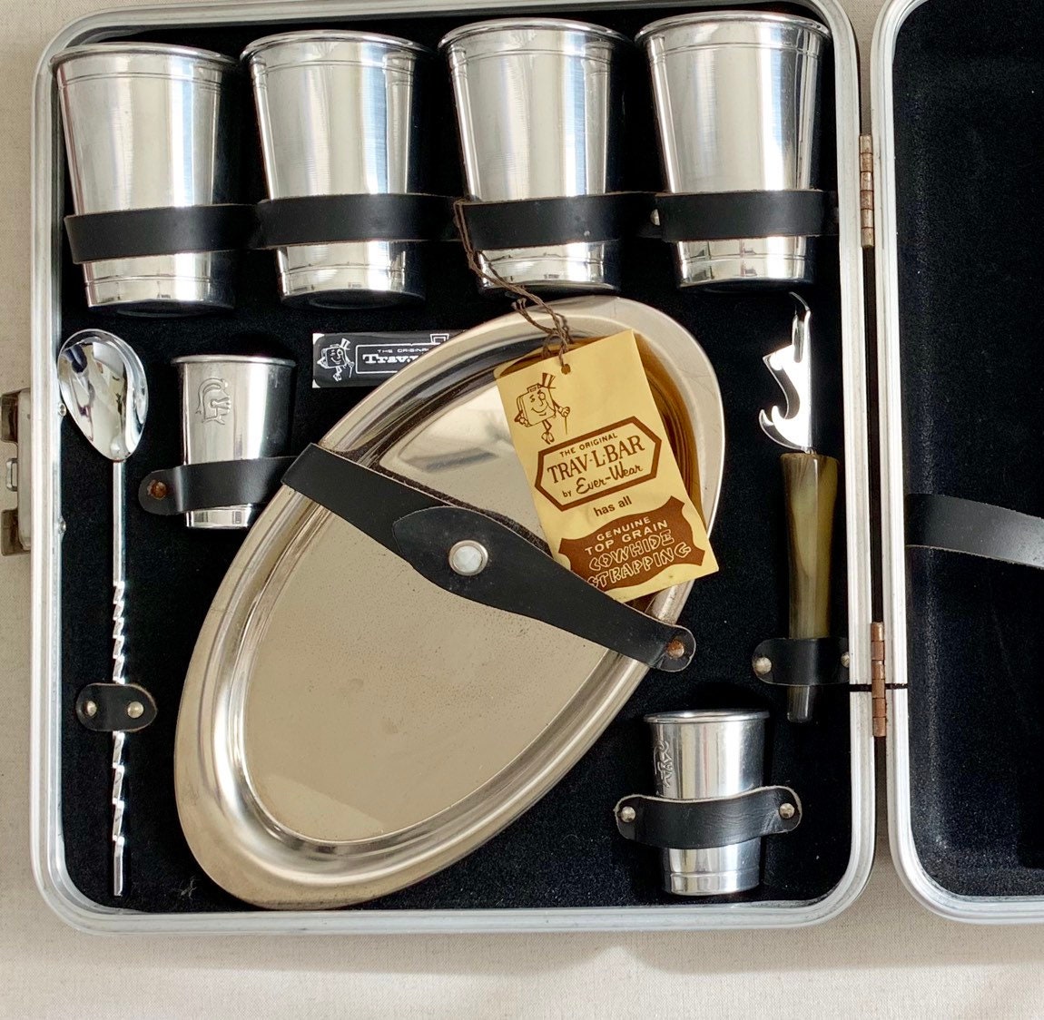 Vintage Travel Bar Set Mid Century Portable Cocktail Barware TravLBar