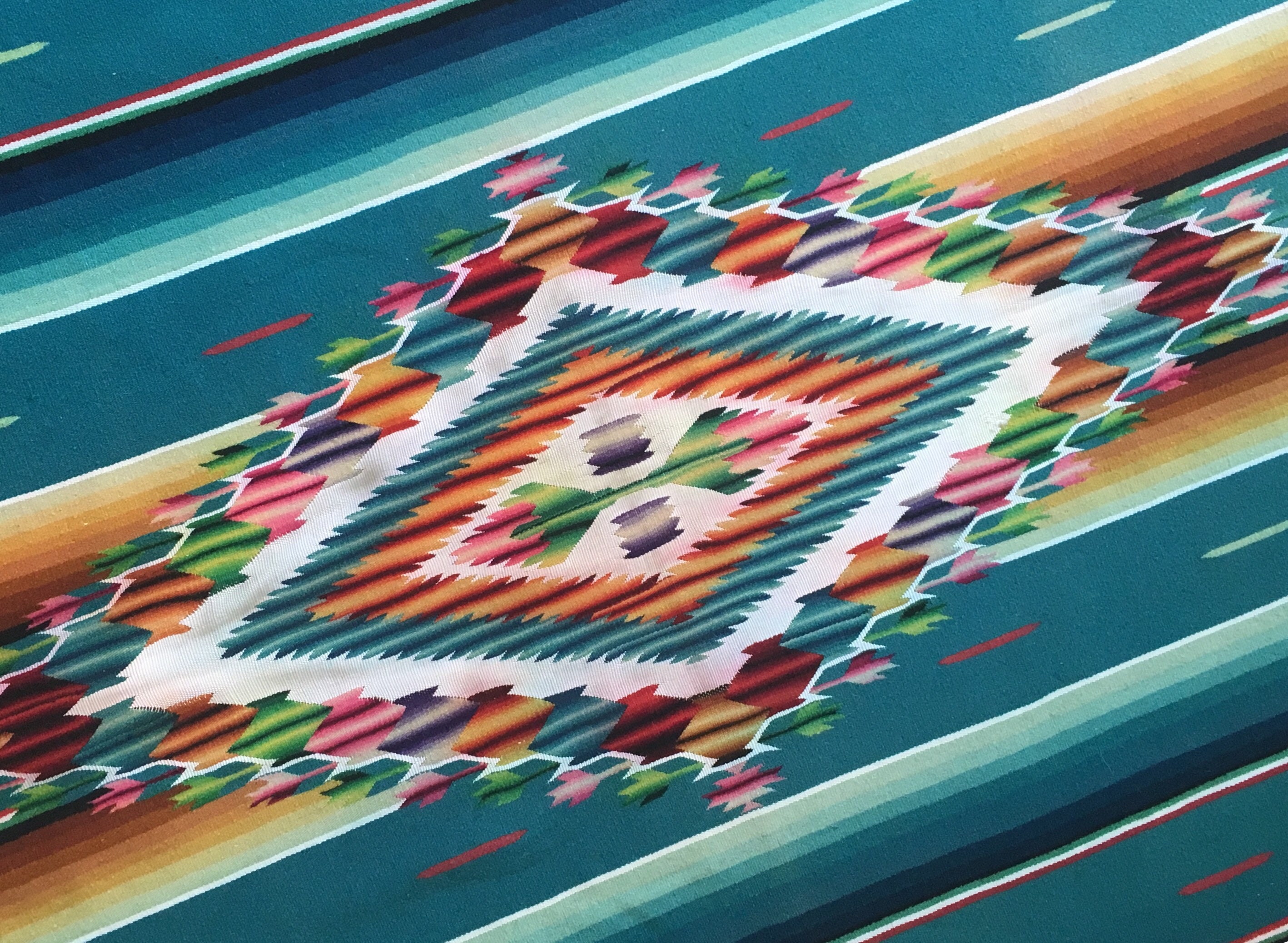 Blue Serape Blanket Throw Vintage 30s 40s Woven Mexican Rug Wall