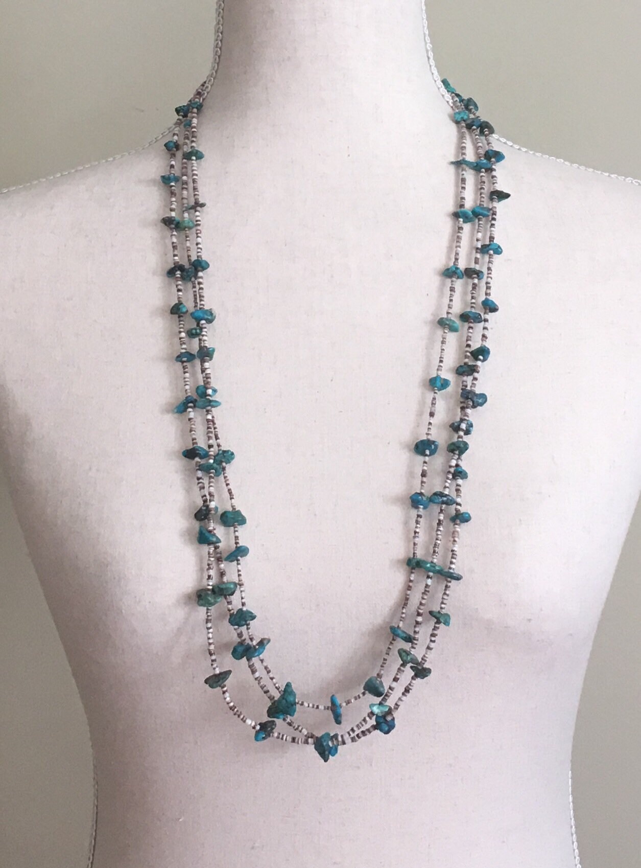 Turquoise Heishi Necklace Multi 3 Strand Vintage Native American Shell ...