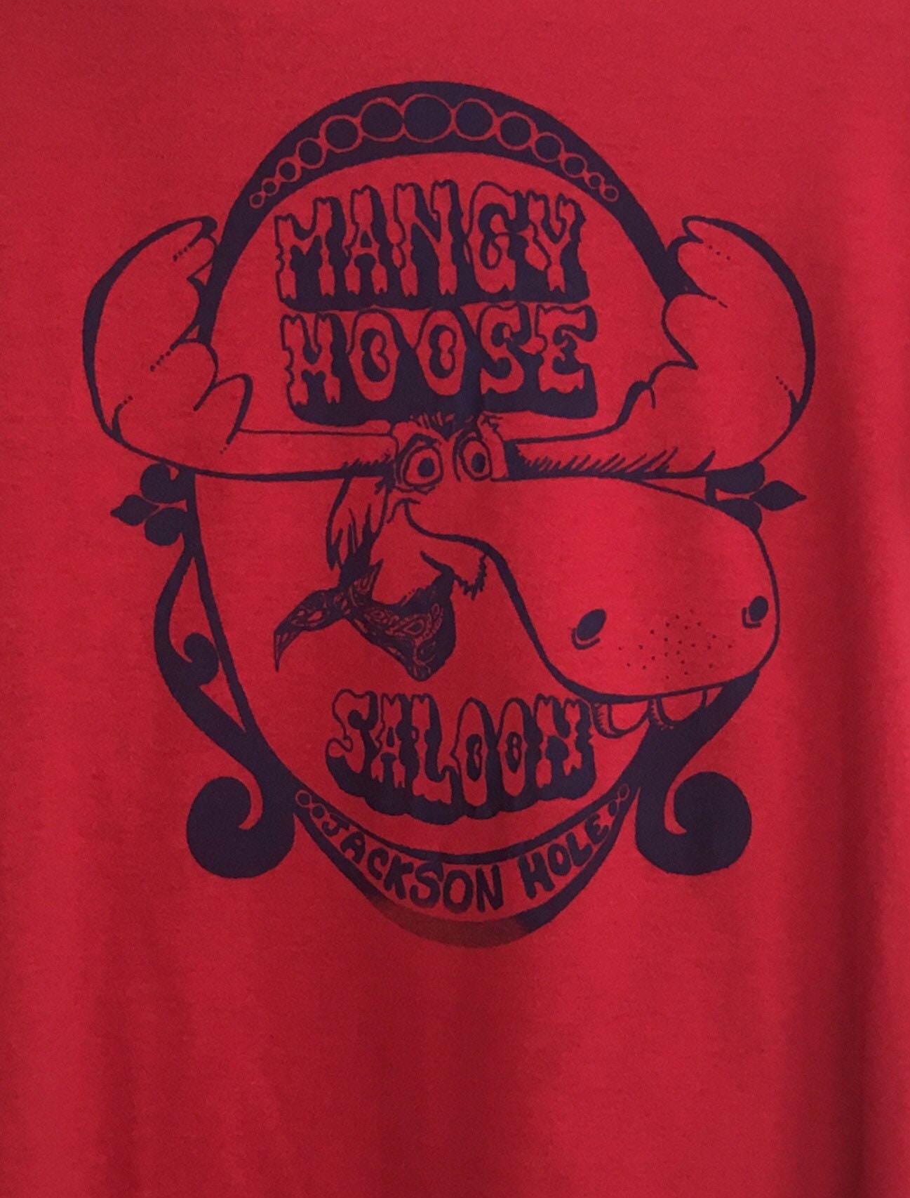 Jackson Hole Wyoming Shirt T Tee Vintage Mangy Moose Red Cotton Poly