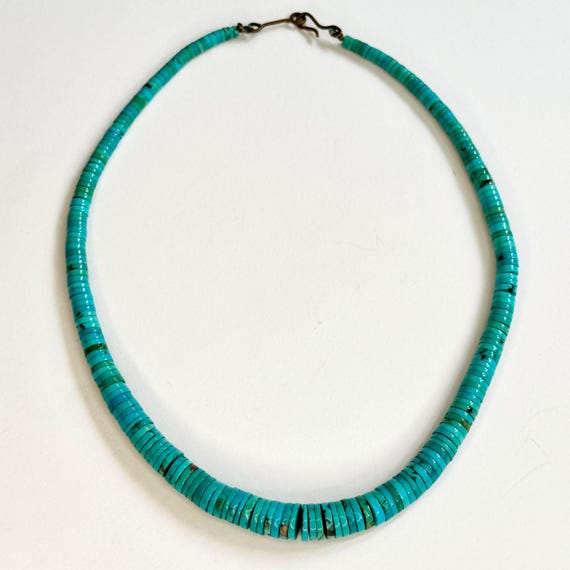 Graduated Turquoise Beaded Choker Necklace Vintage Native American Santo Domingo