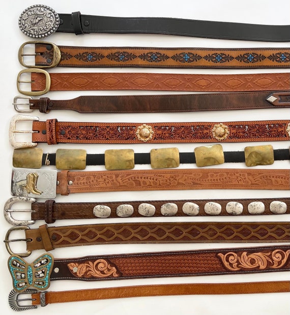 Western Leather Belt Concho Belt Tooled 