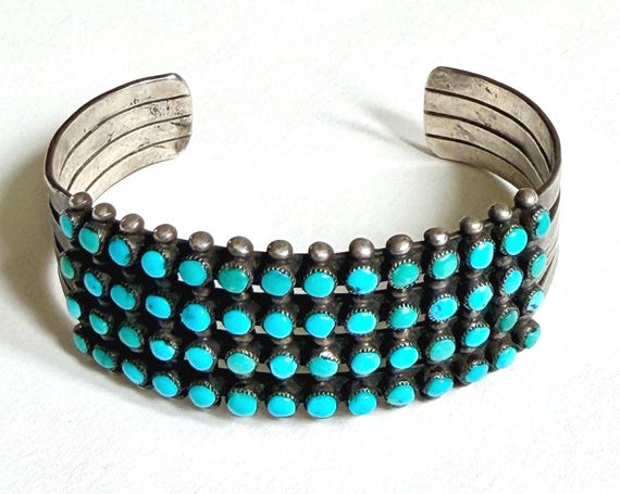 Vintage Snake Eye Turquoise Cuff Bracelet 30's 40's Native American Zuni