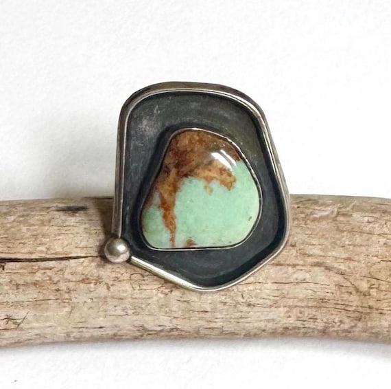 Large Navajo Turquoise Ring Vintage 50's Signed Native American Handmade Sterling Silver Mens Western Southwest Ring Size 11.75