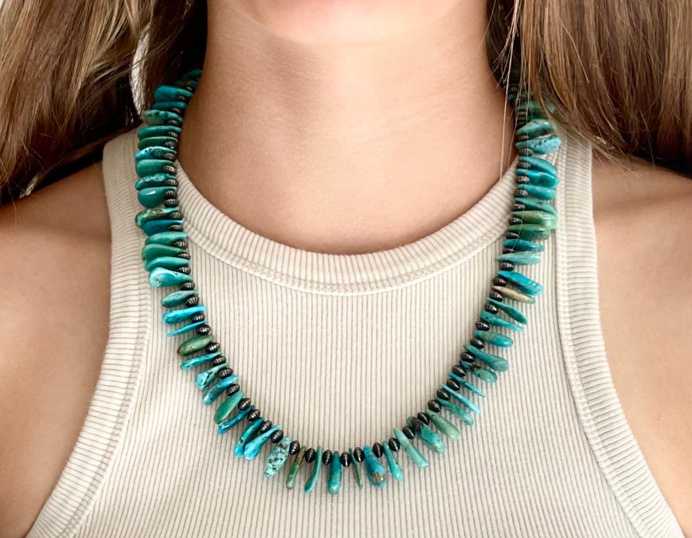 Buy Native American Turquoise Heishi Sterling Silver Bead Necklace 3286  Online in India - Etsy