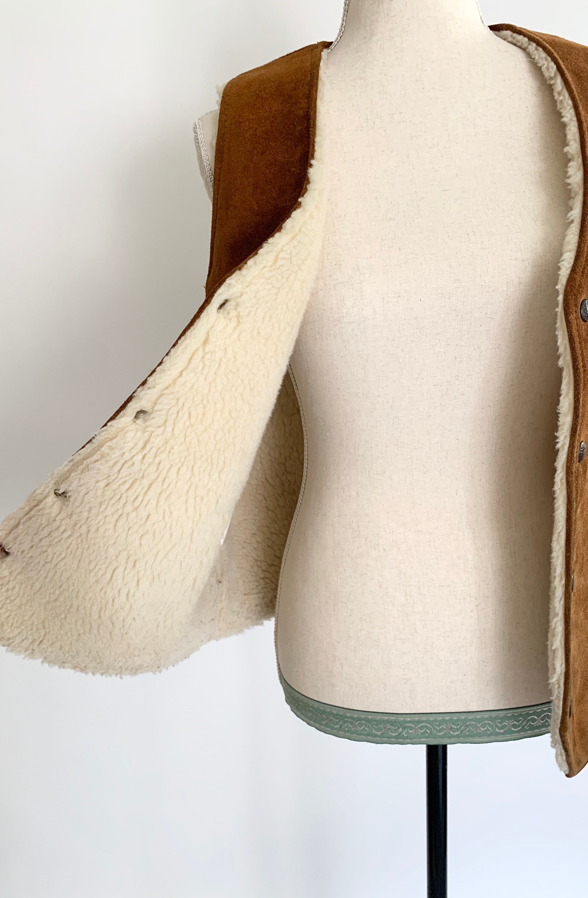 Western Suede Leather Vest Cognac Brown Leather Sherpa Lining Vintage ...