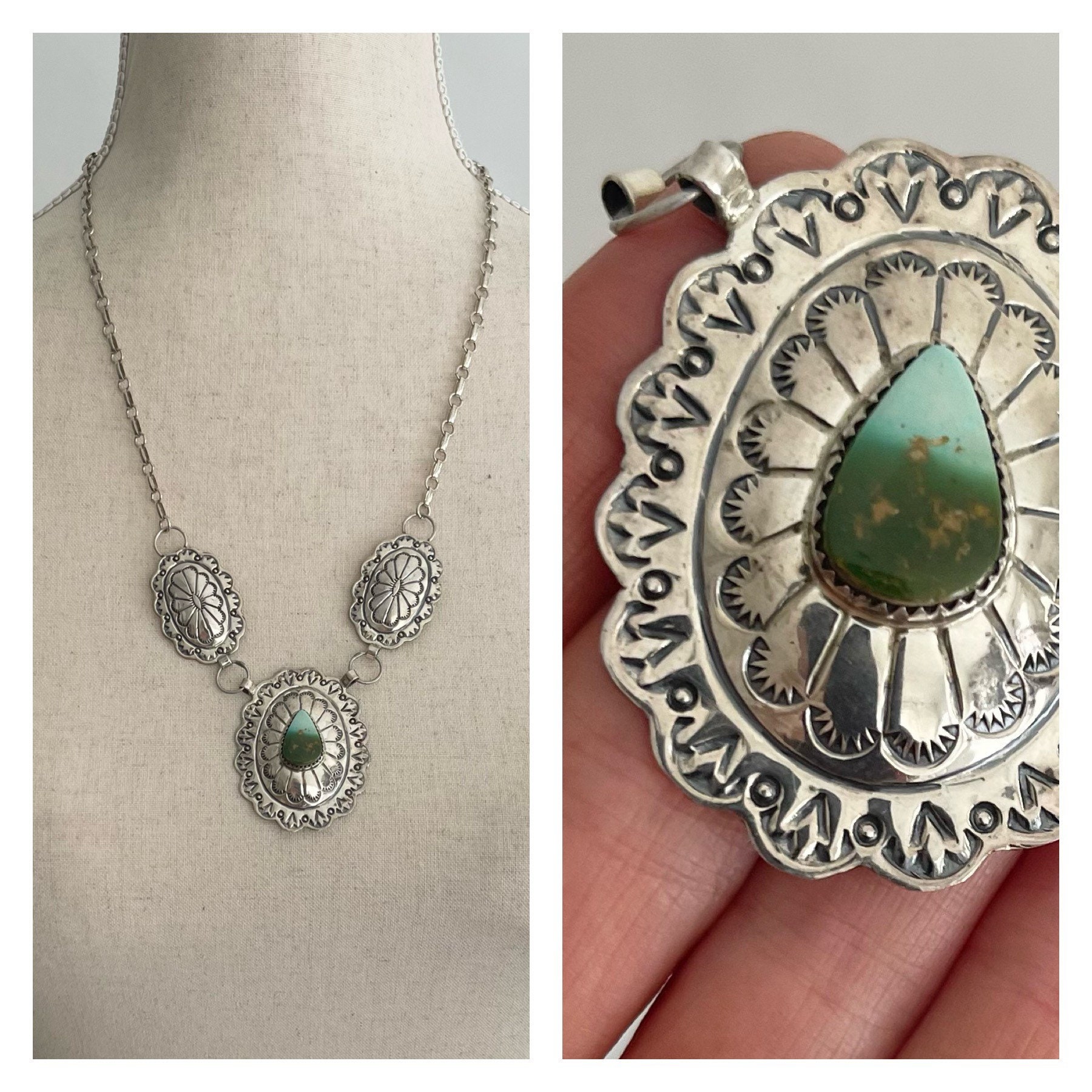 Marcella James Concho Necklace Turquoise Detail Vintage Native American