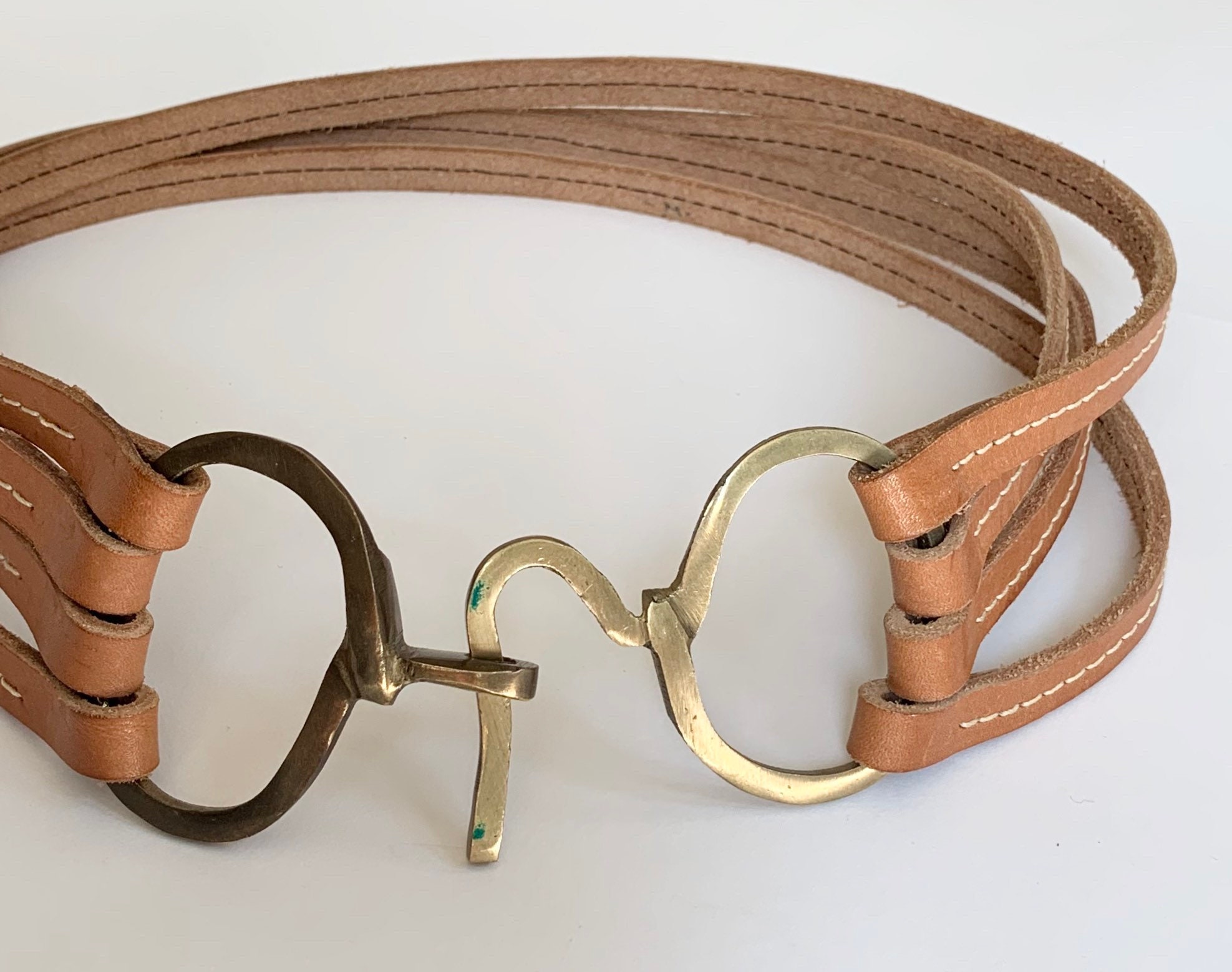 Handmade Horse Bit Belt Vintage Tan Brown Leather Goods Belts Brass