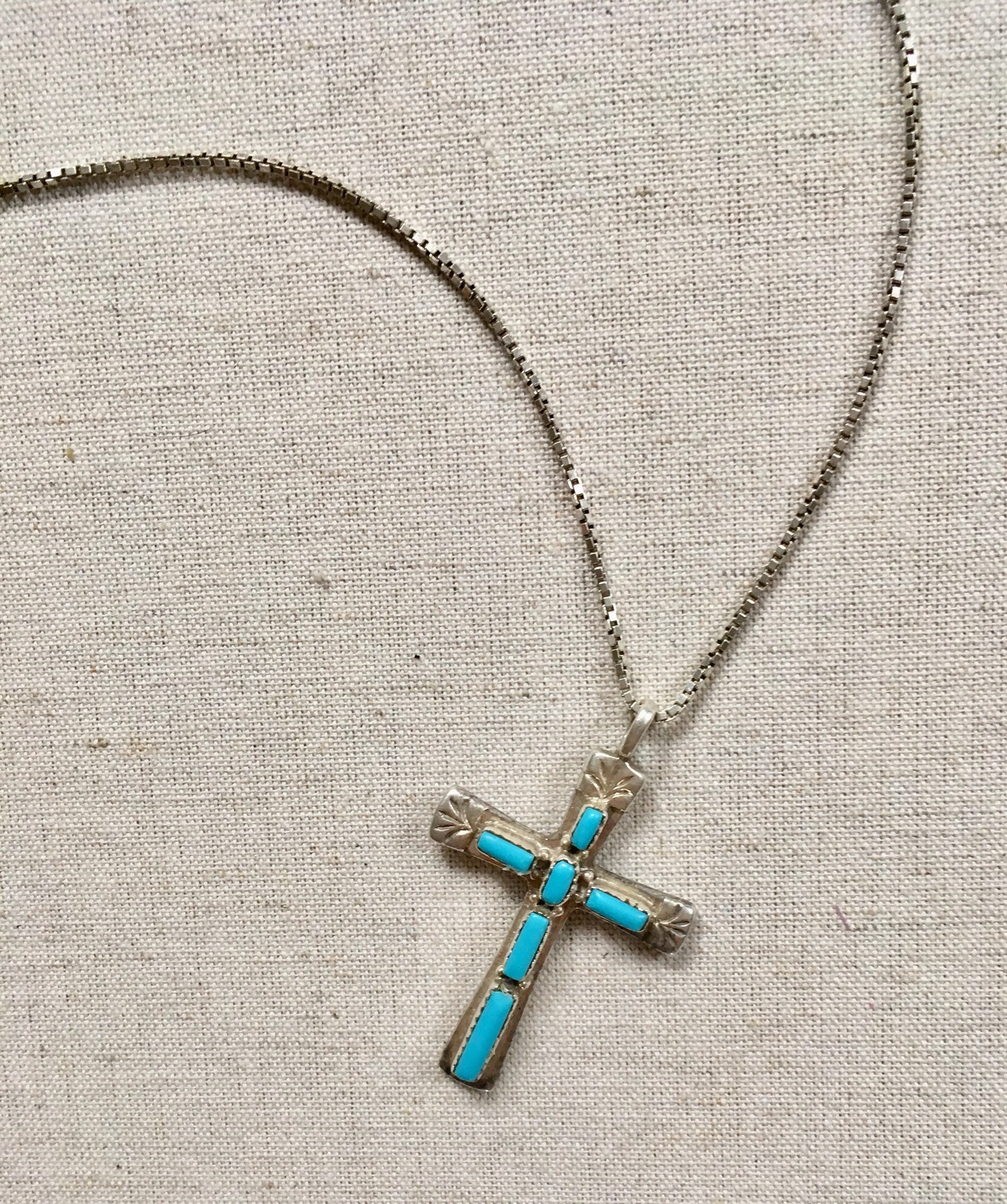 Turquoise Cross Pendant Large Size Sterling Silver Vintage Patina ...