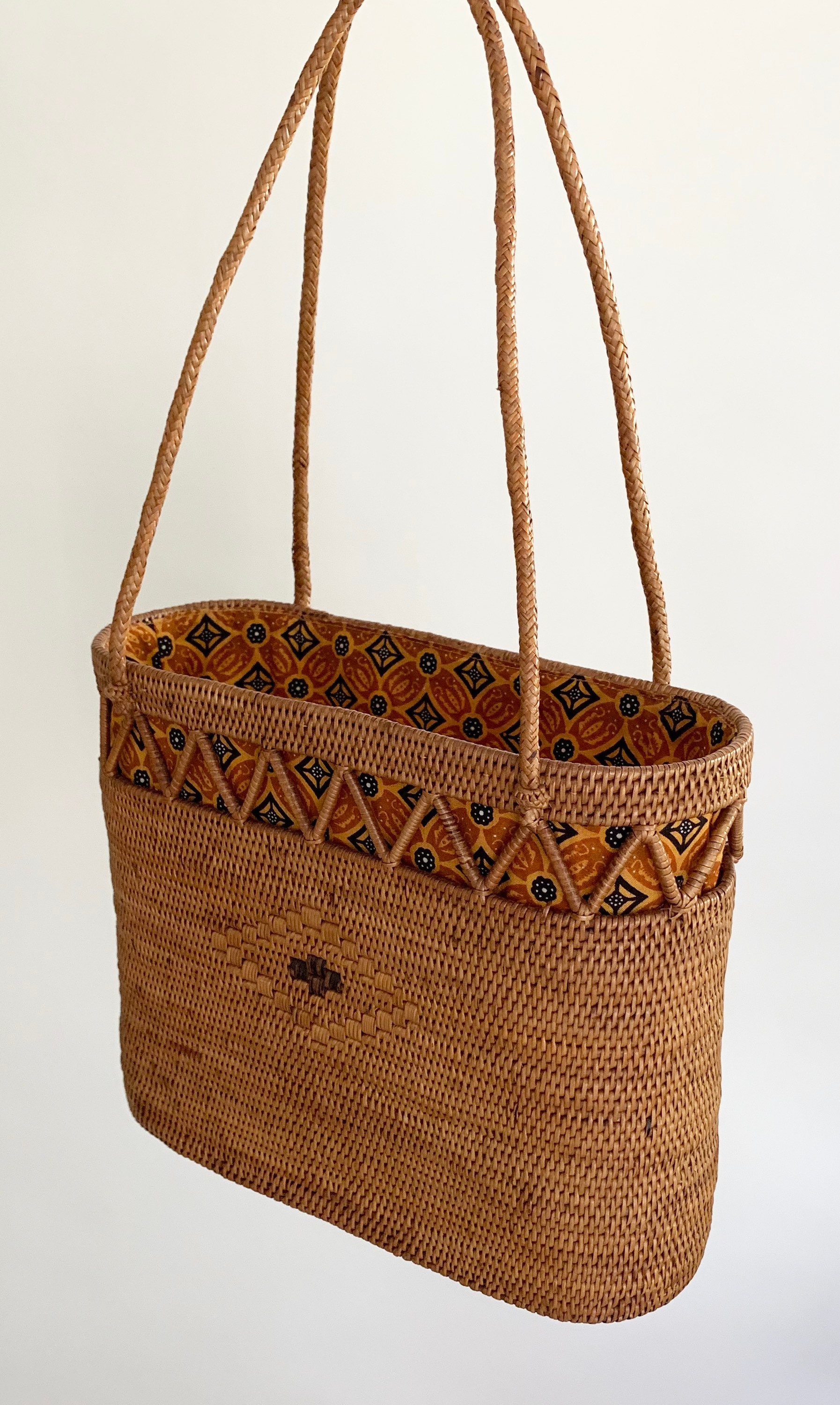 Boho Straw Basket Purse Tote Bag Vintage Wicker Style Fully Lined in