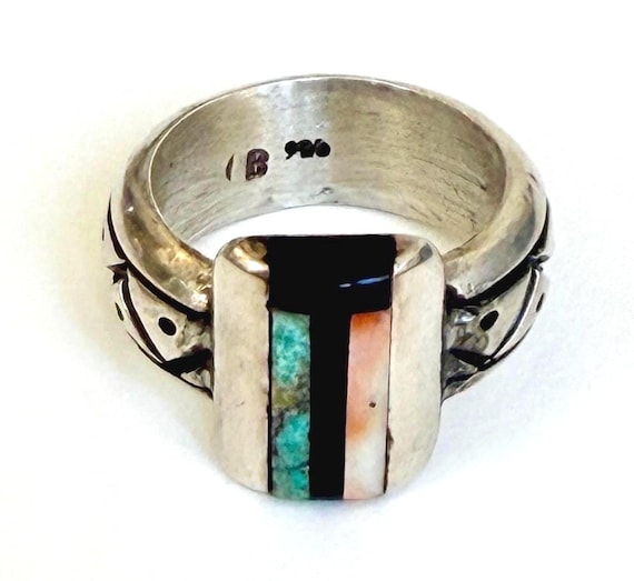 Hefty Vintage Native American Sterling Silver Turquoise Ring Size 9.25
