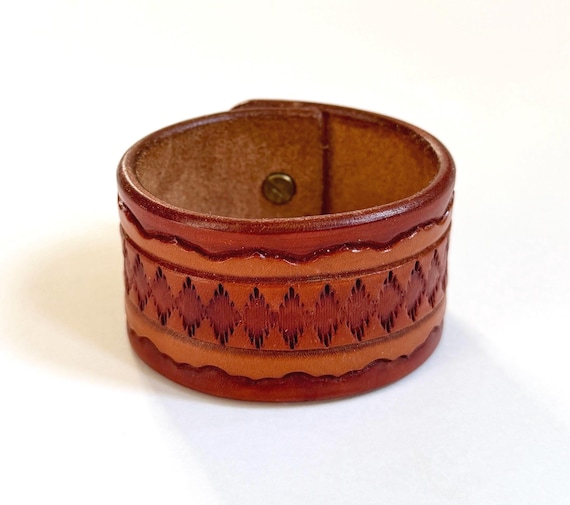 Vintage Tooled Leather Bracelet Boho Western Jewelry