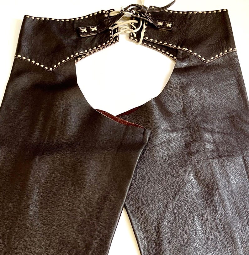 Handmade Vintage Western Riding Chaps Dark Brown Leather image 3