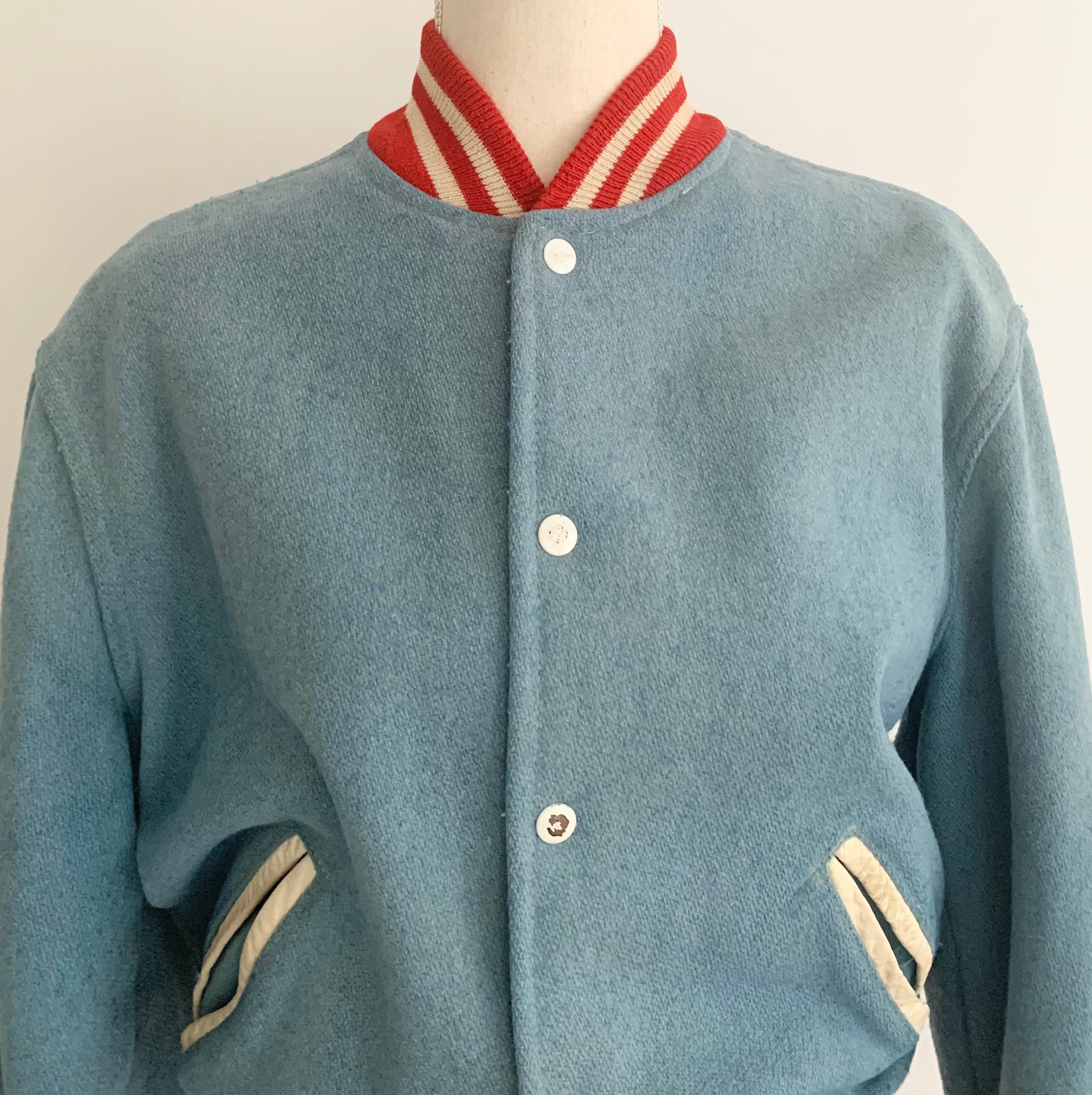 Vintage Letterman Varsity Jacket Bomber Vintage 50s Light Blue Wool