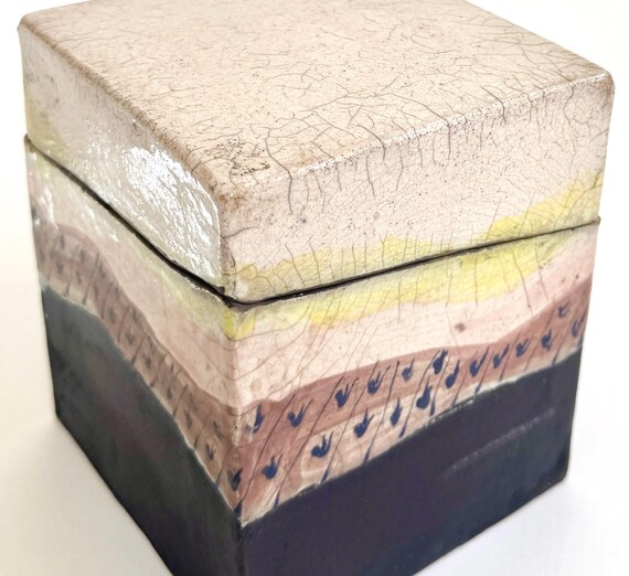 Vintage Raku Pottery Box Signed Murray Studio Ceramics Glazed Beige Neutrals Earth Tone